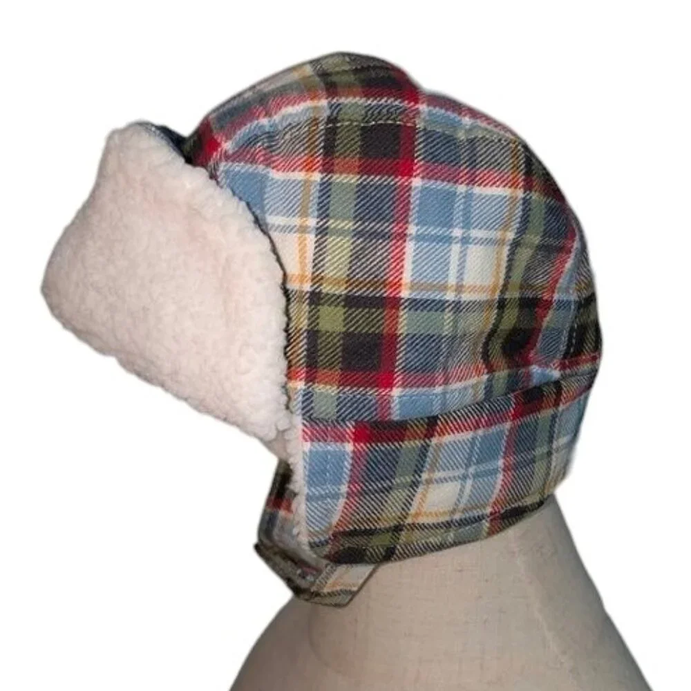 NEW Gymboree Plaid Chin Strap Sherpa Fleece Lined Winter Ear Cover Trapper Hat